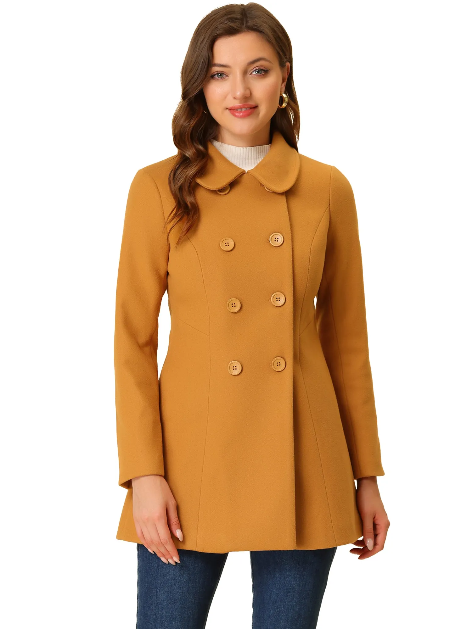 Peter Pan Collar Double Breasted Winter Long Trench Pea Coat