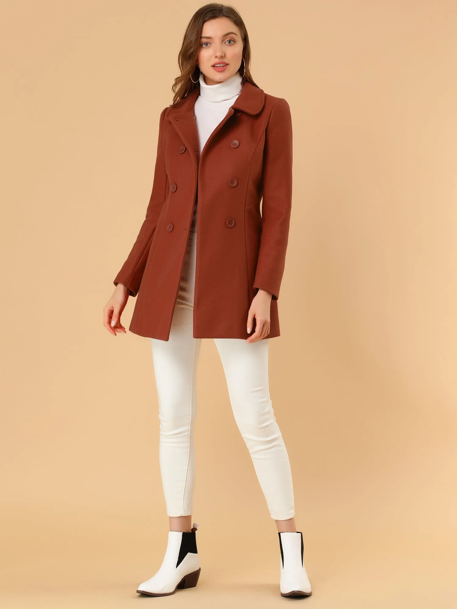 Peter Pan Collar Double Breasted Winter Long Trench Pea Coat