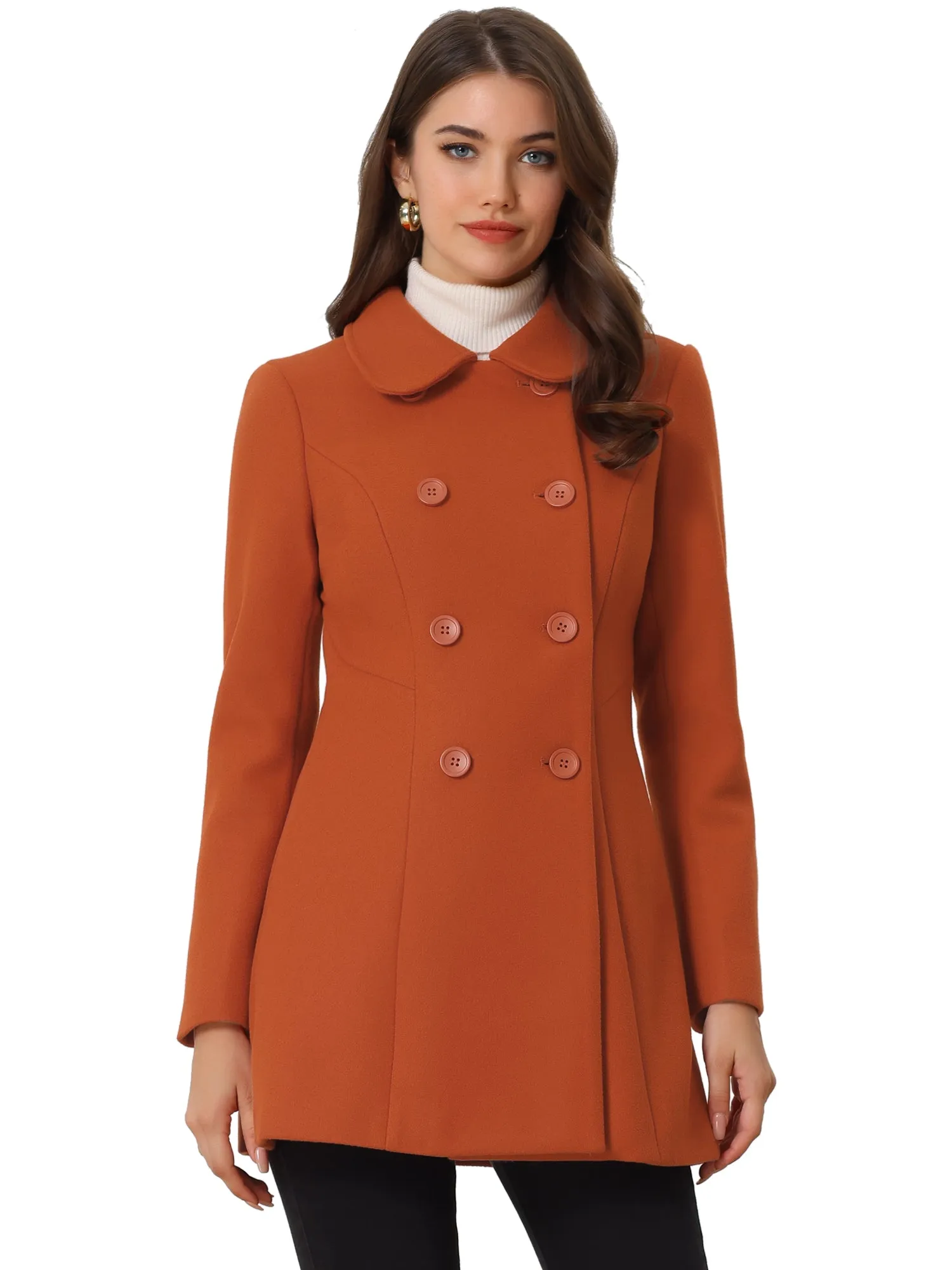 Peter Pan Collar Double Breasted Winter Long Trench Pea Coat