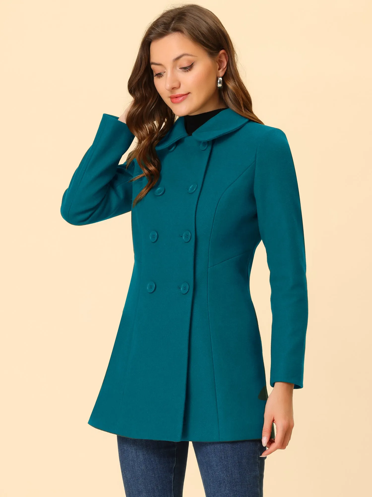 Peter Pan Collar Double Breasted Winter Long Trench Pea Coat