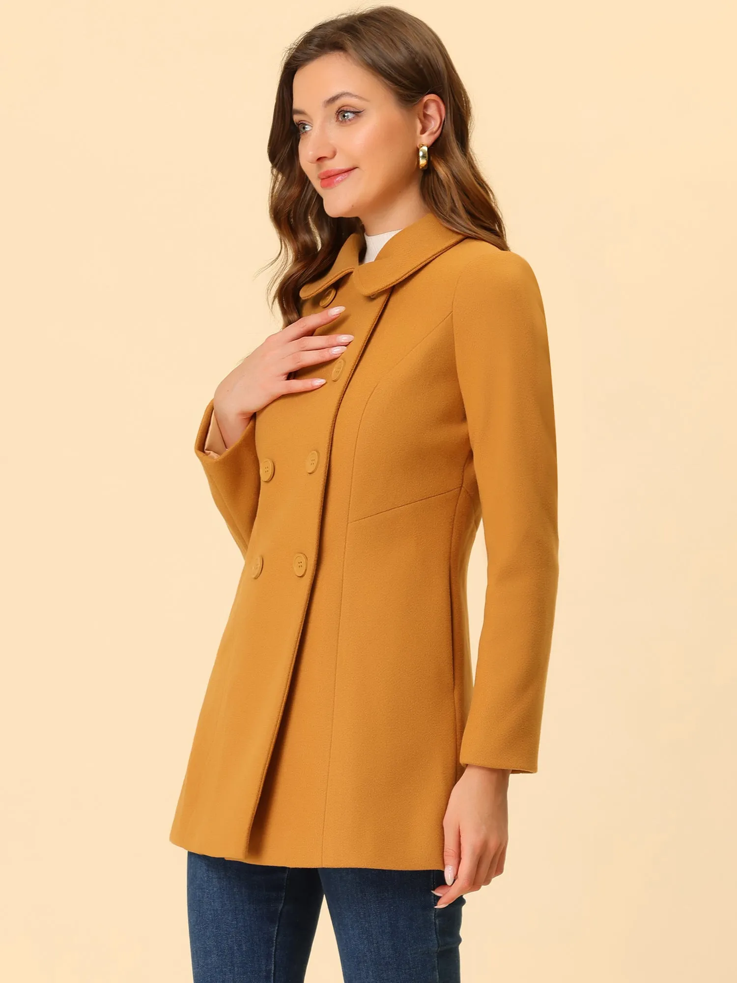 Peter Pan Collar Double Breasted Winter Long Trench Pea Coat