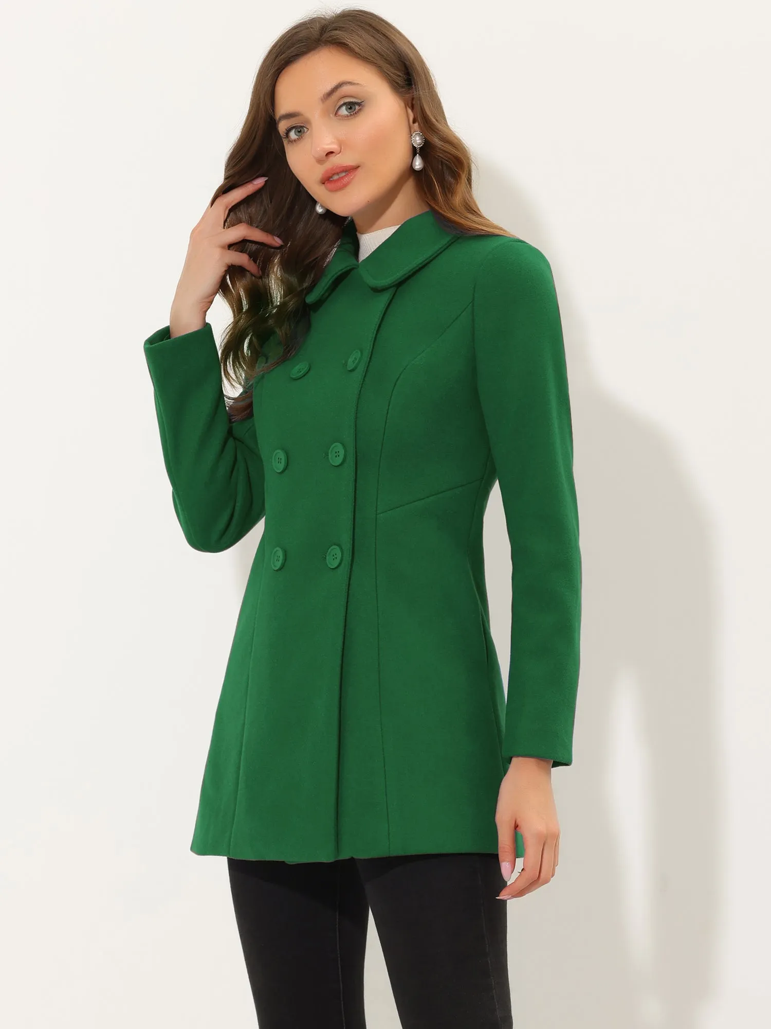 Peter Pan Collar Double Breasted Winter Long Trench Pea Coat