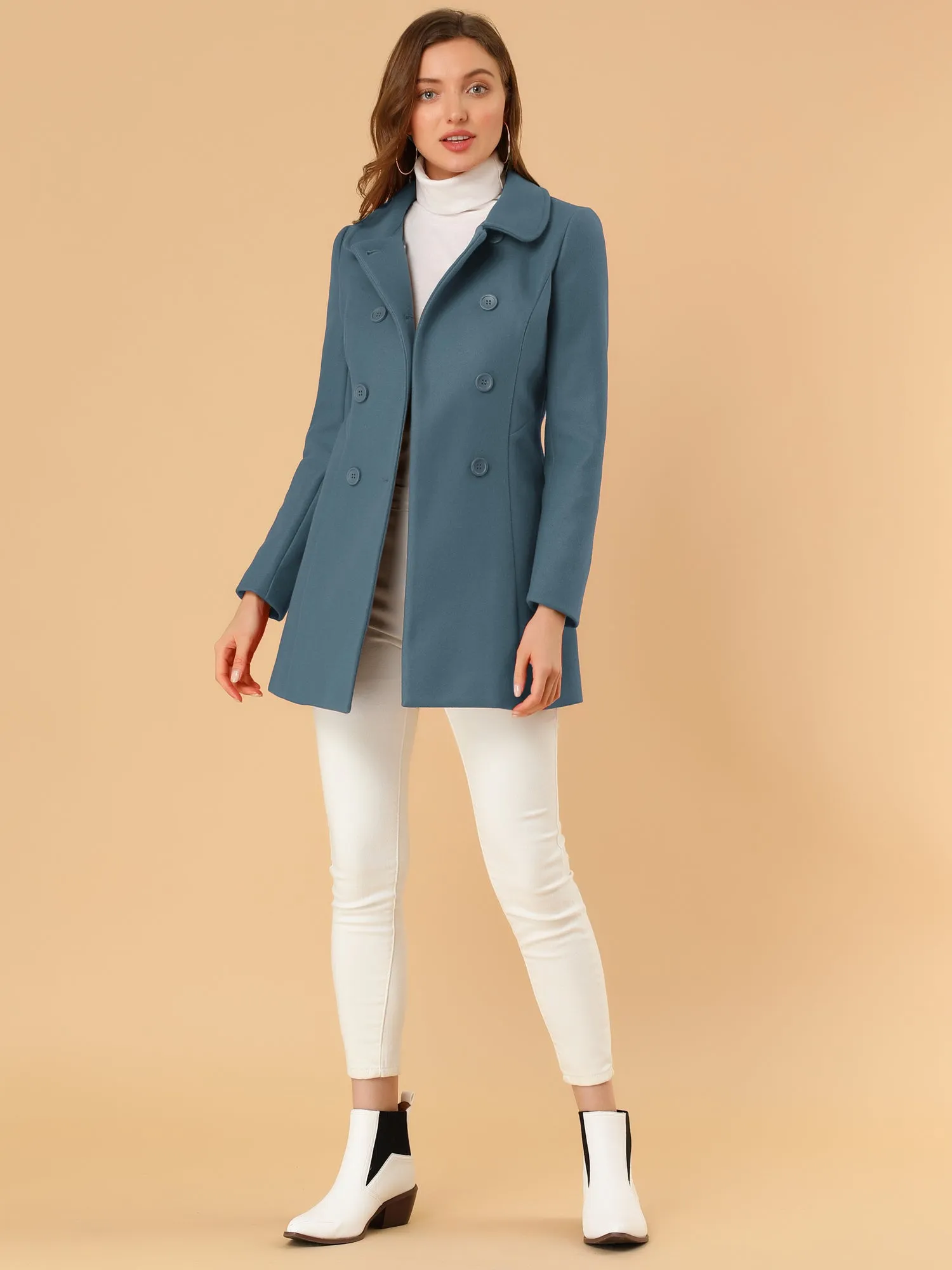 Peter Pan Collar Double Breasted Winter Long Trench Pea Coat