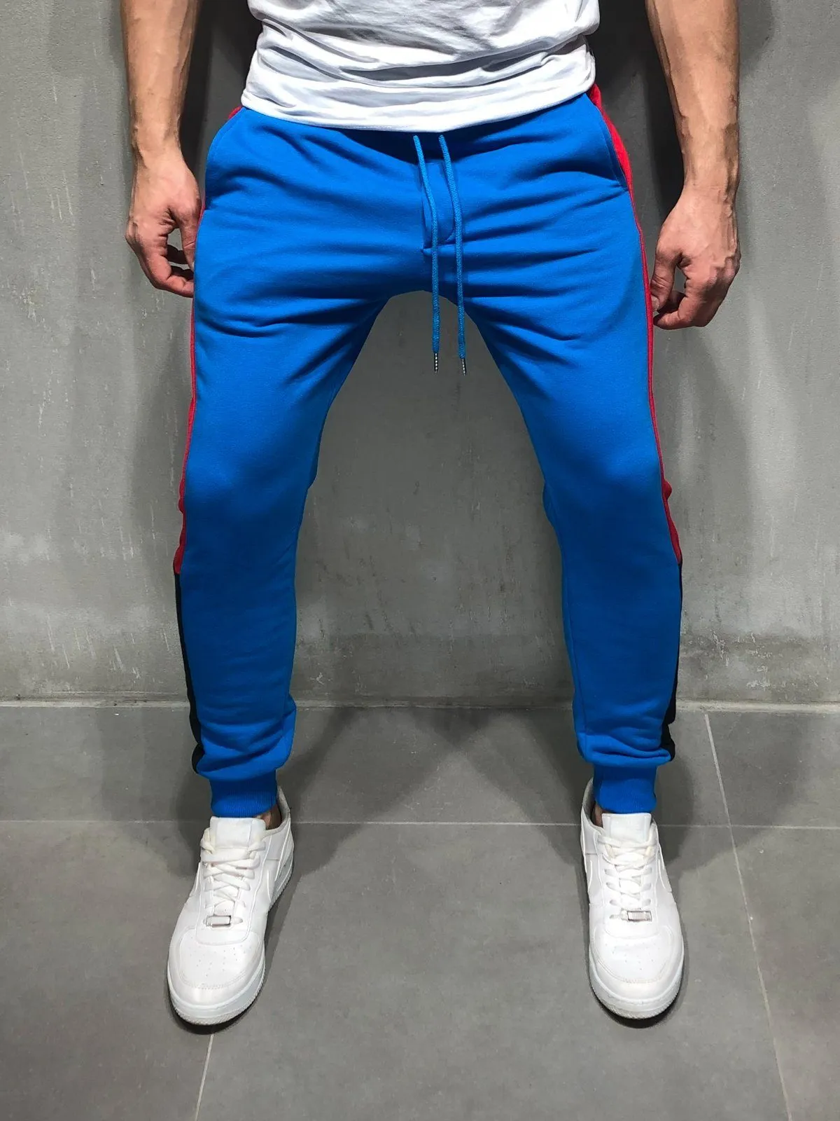 Plain Sweatpants Side Stripes - Blue