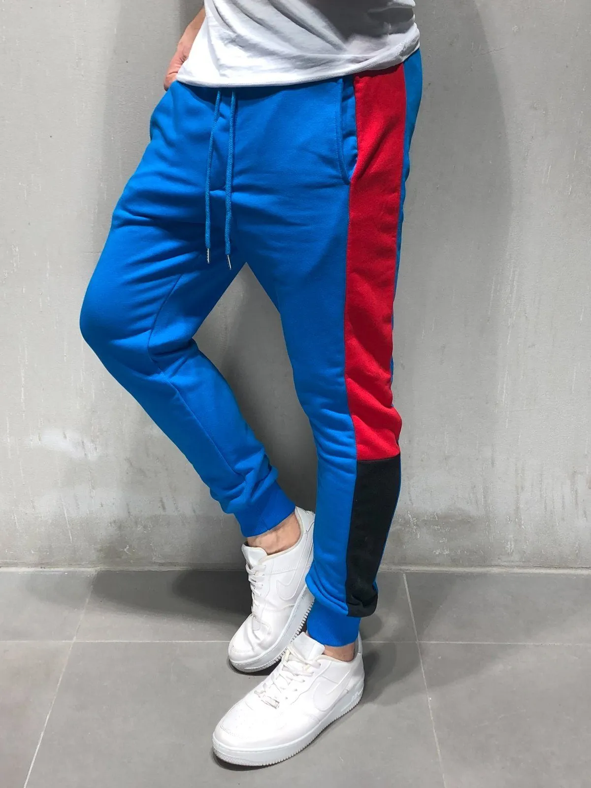 Plain Sweatpants Side Stripes - Blue