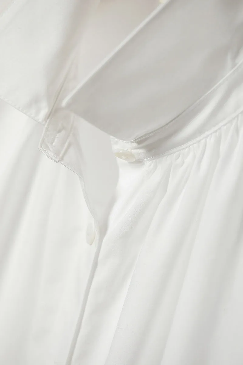 Pure Cotton Long Sleeve Button-Up Shirt with Pleated Collar