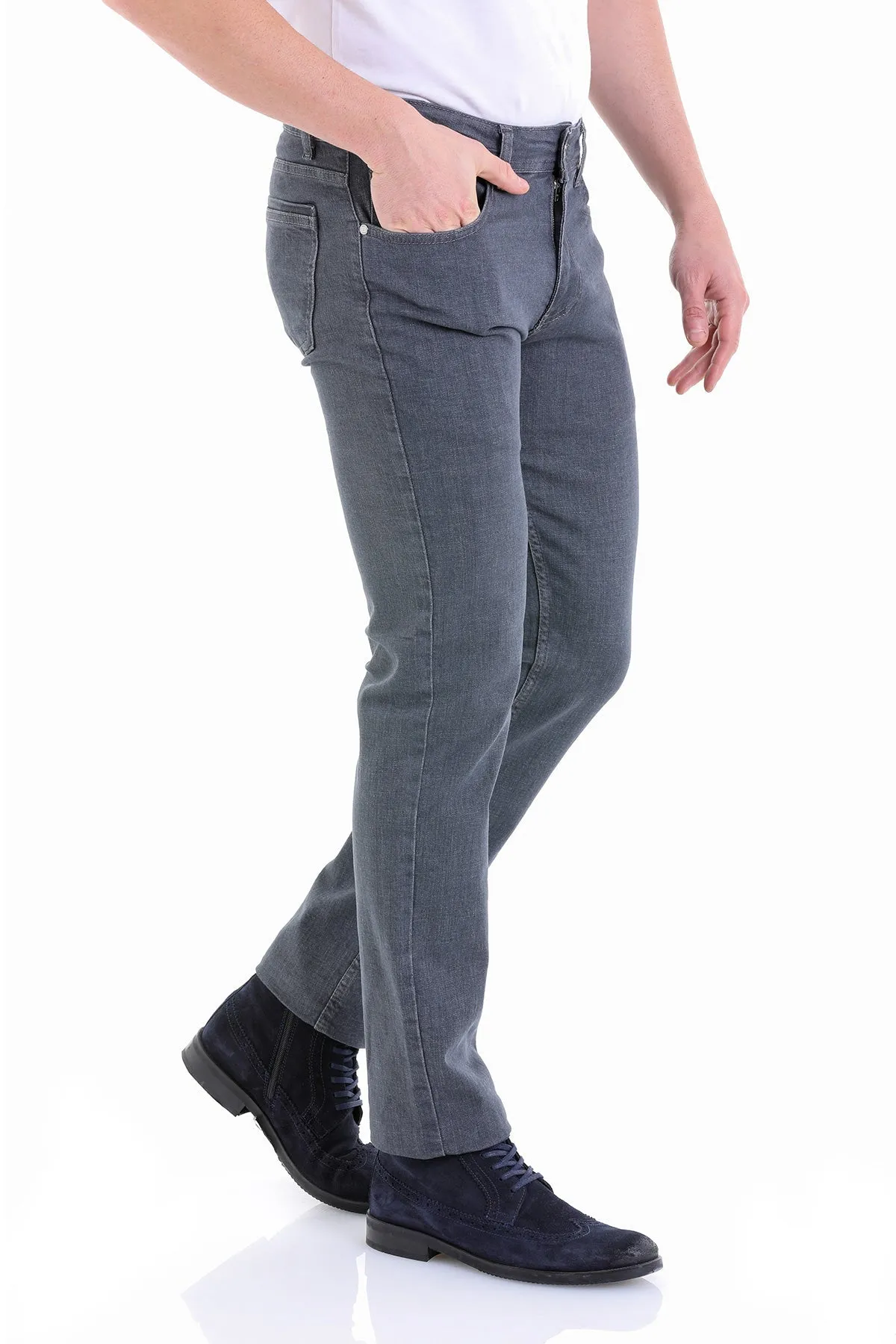 Regular Fit 5 Pocket High Waist Cotton Gray Denim Jeans