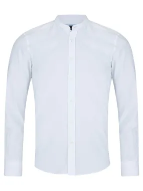 Remus Uomo Regular Fit Oxford Shirt With Grandfather Collar - White