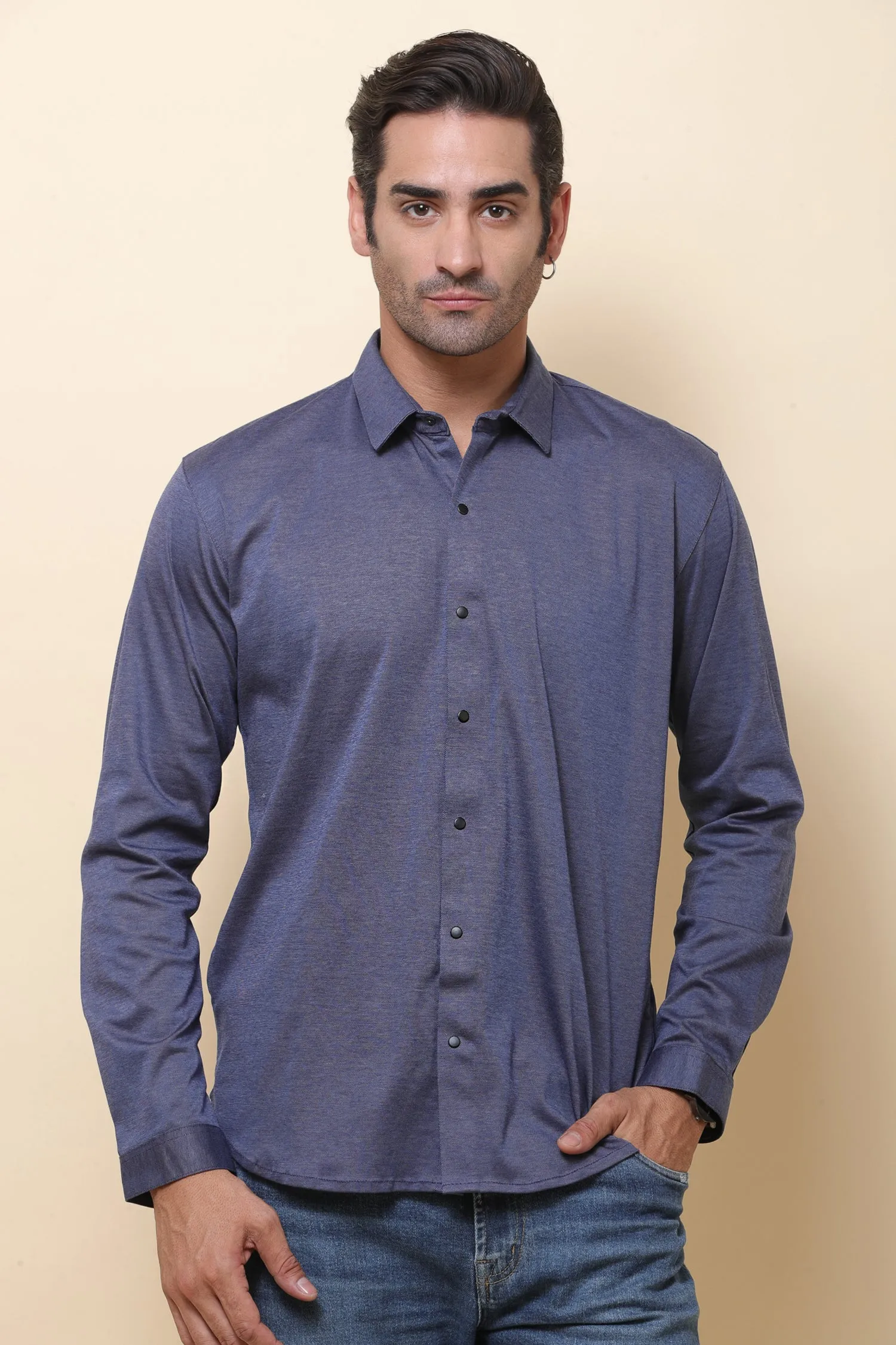 Satin Lycara Blue Full Sleeve Shirt for Men