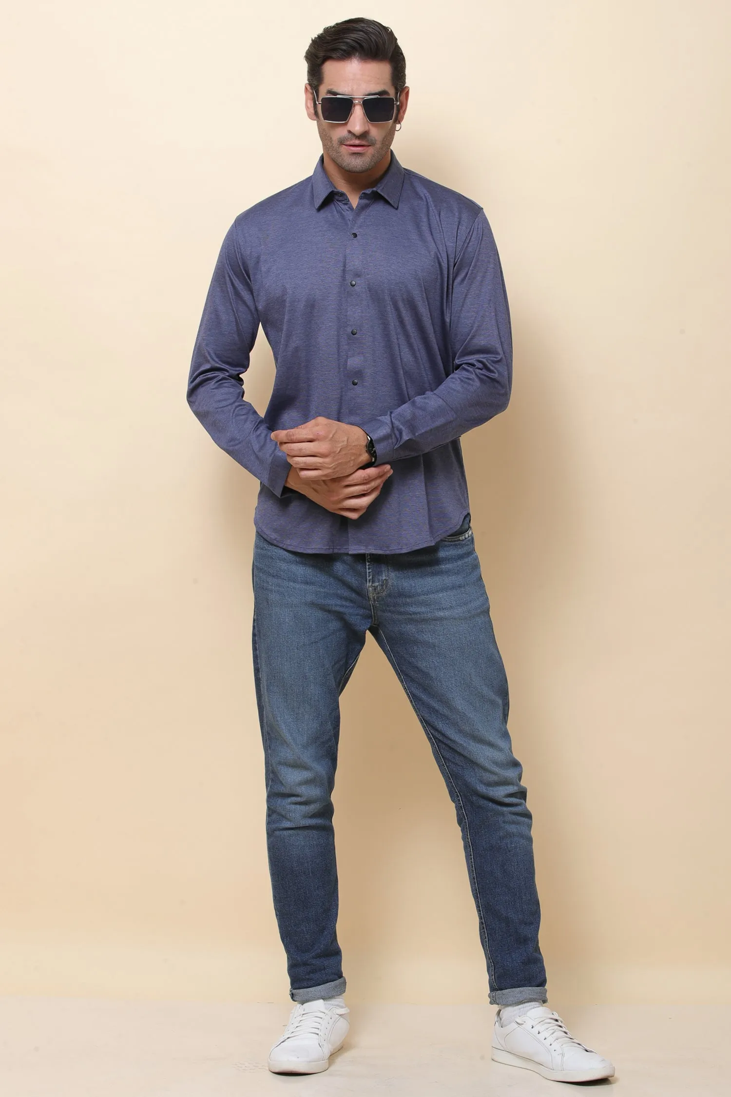 Satin Lycara Blue Full Sleeve Shirt for Men