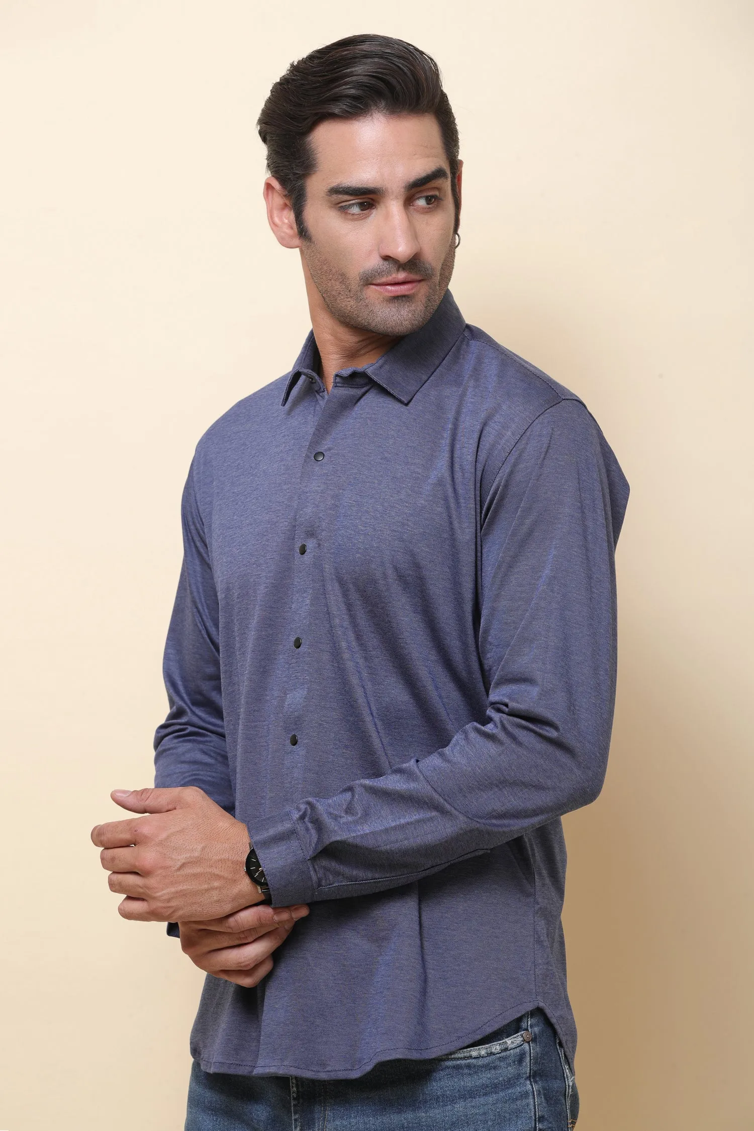 Satin Lycara Blue Full Sleeve Shirt for Men