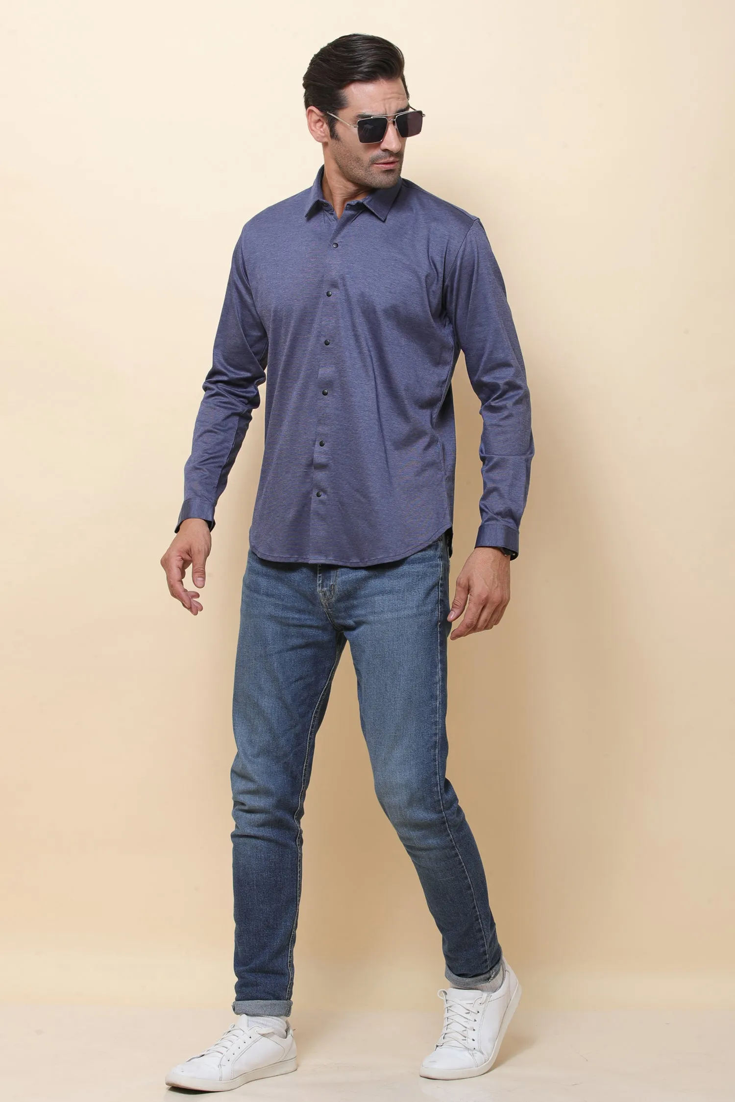 Satin Lycara Blue Full Sleeve Shirt for Men