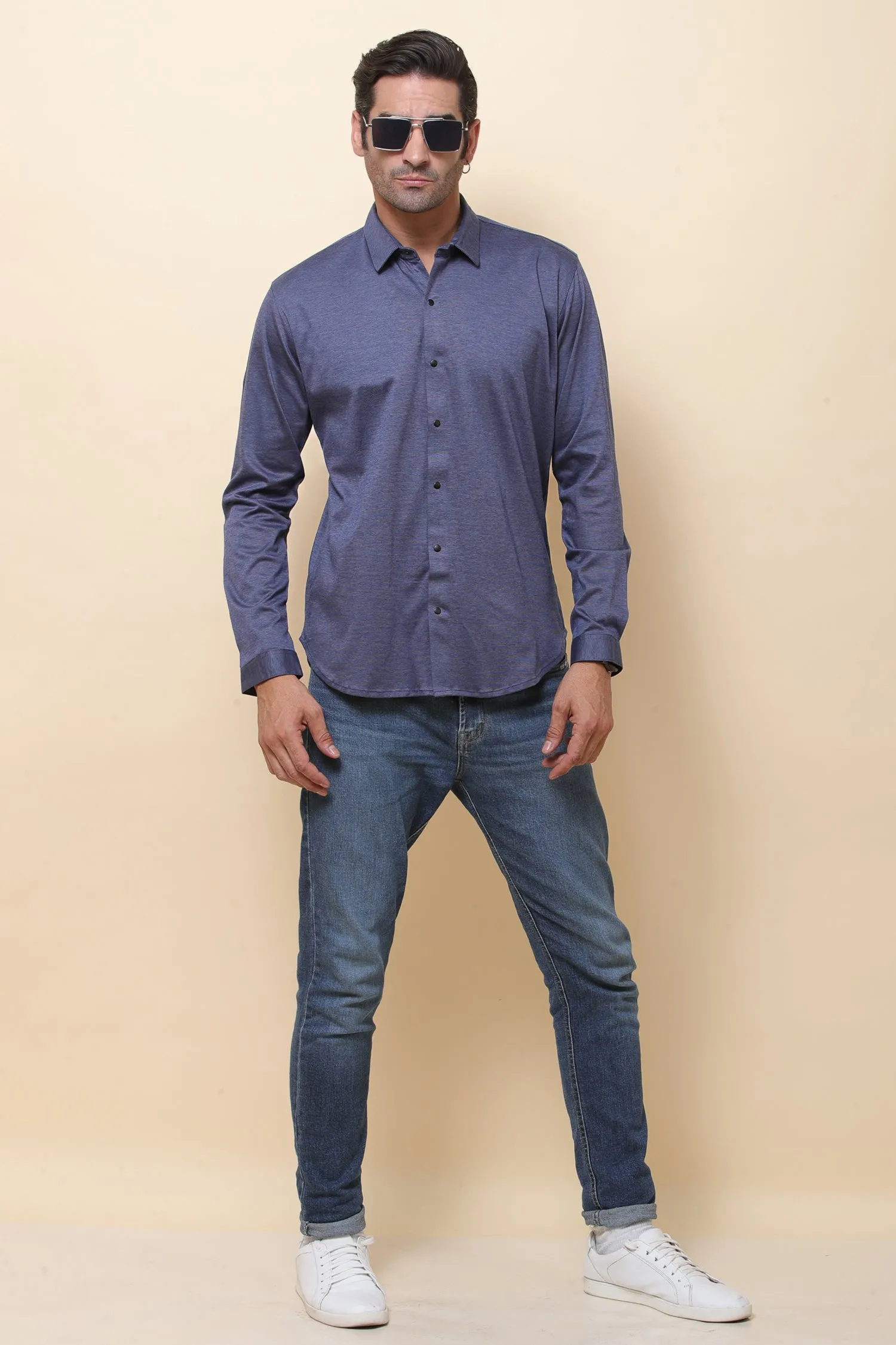 Satin Lycara Blue Full Sleeve Shirt for Men