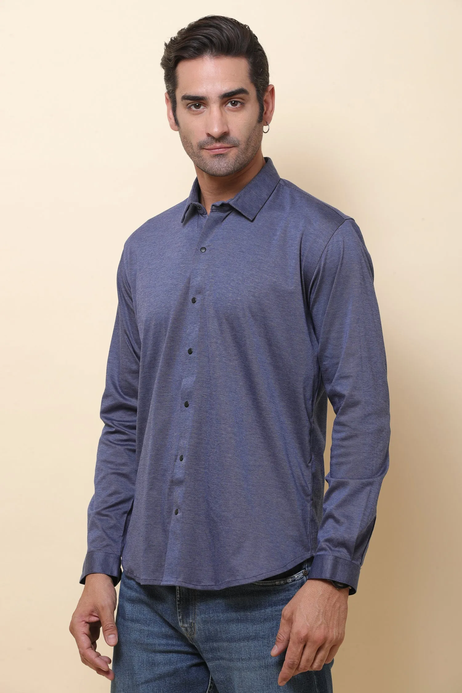 Satin Lycara Blue Full Sleeve Shirt for Men