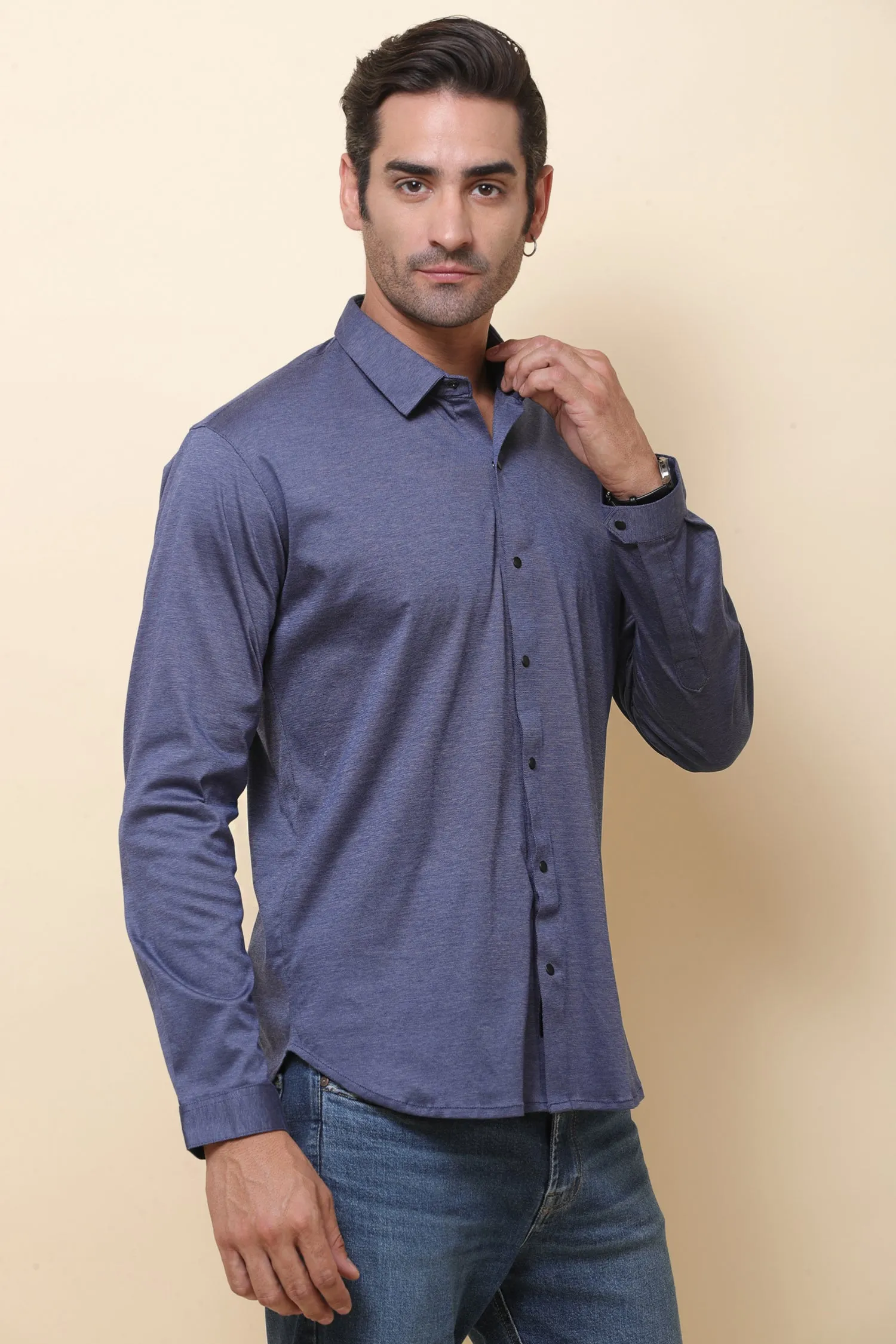 Satin Lycara Blue Full Sleeve Shirt for Men