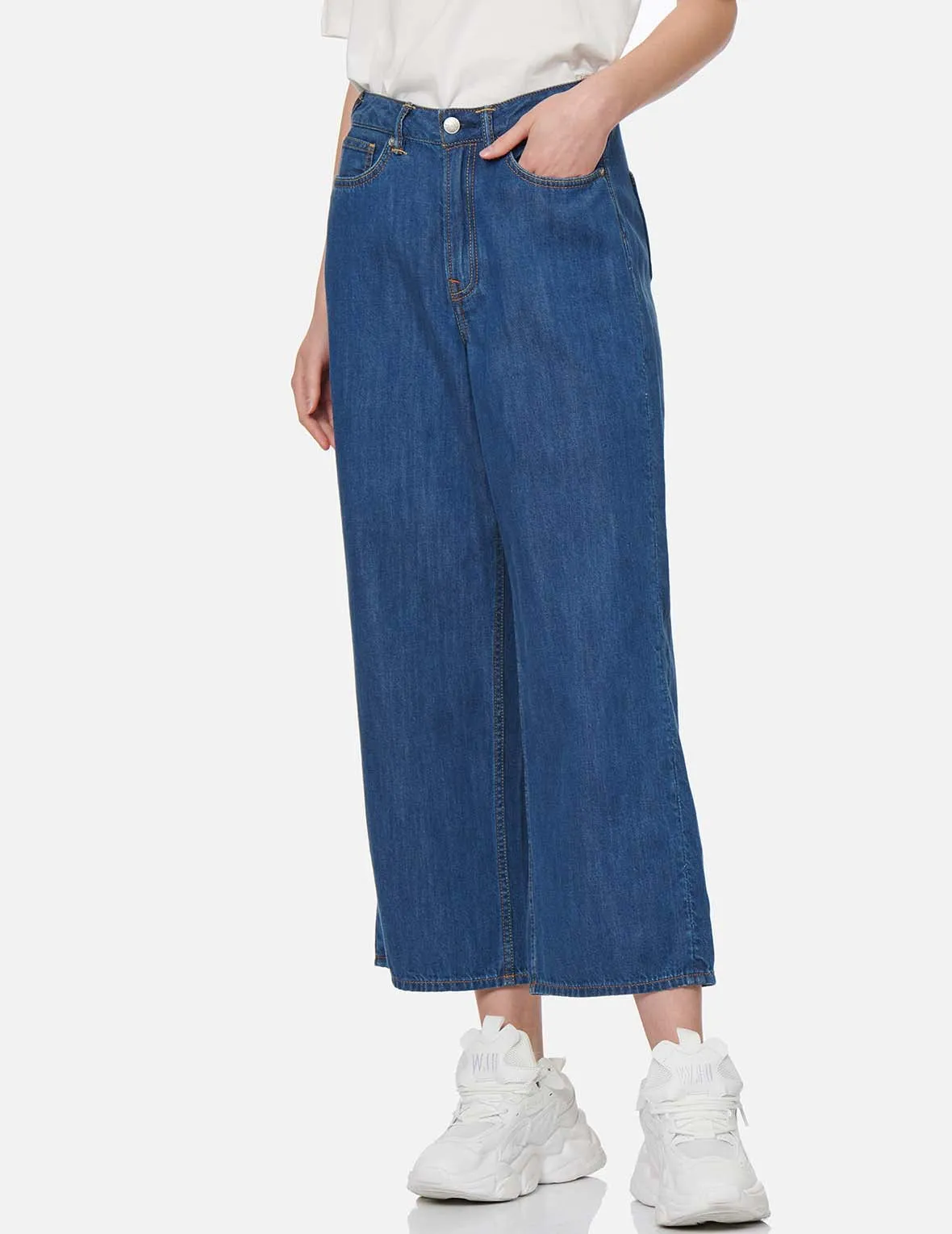 Seagull Embroidered Denim Culottes