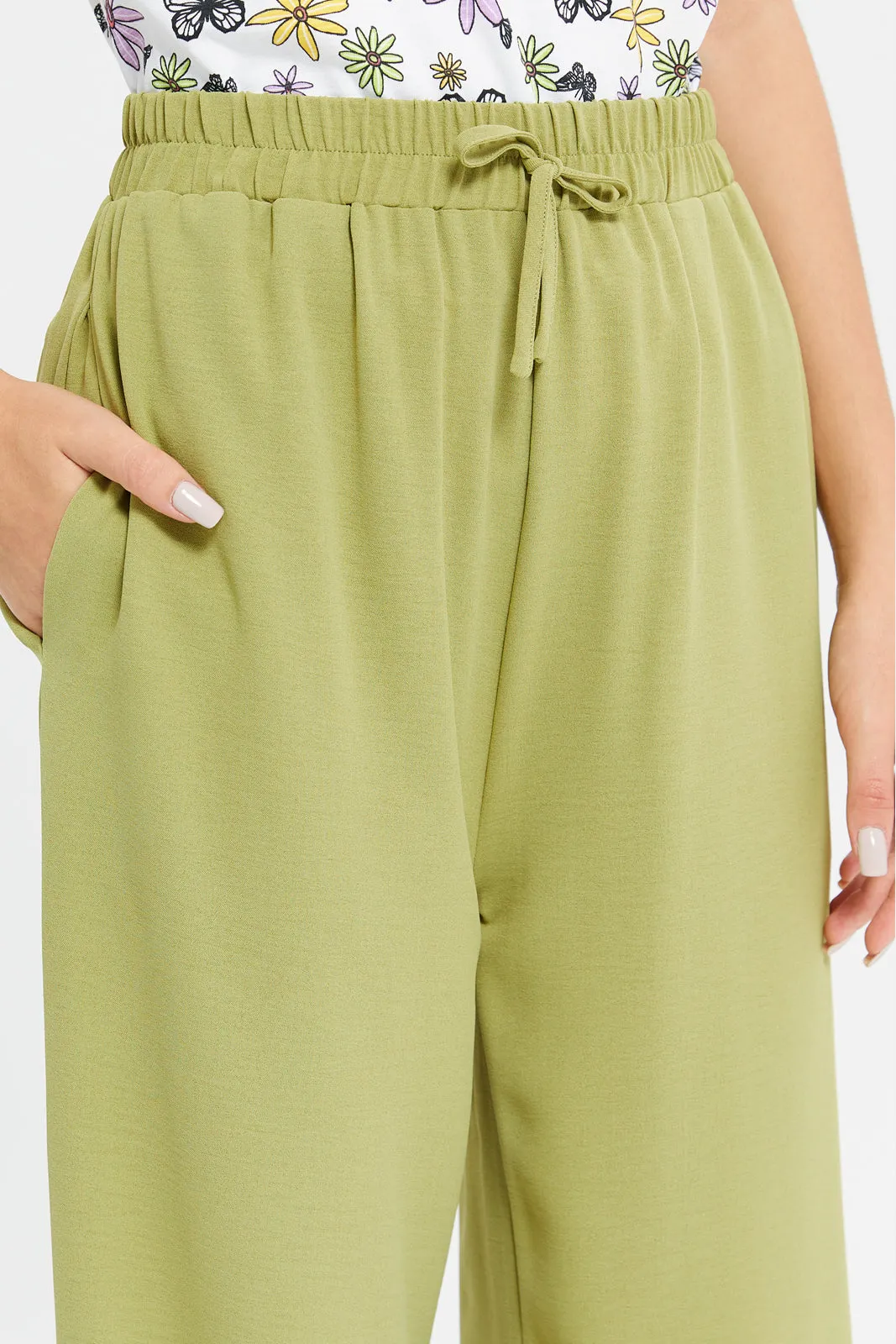 Senior Girls Green Plain Culottes