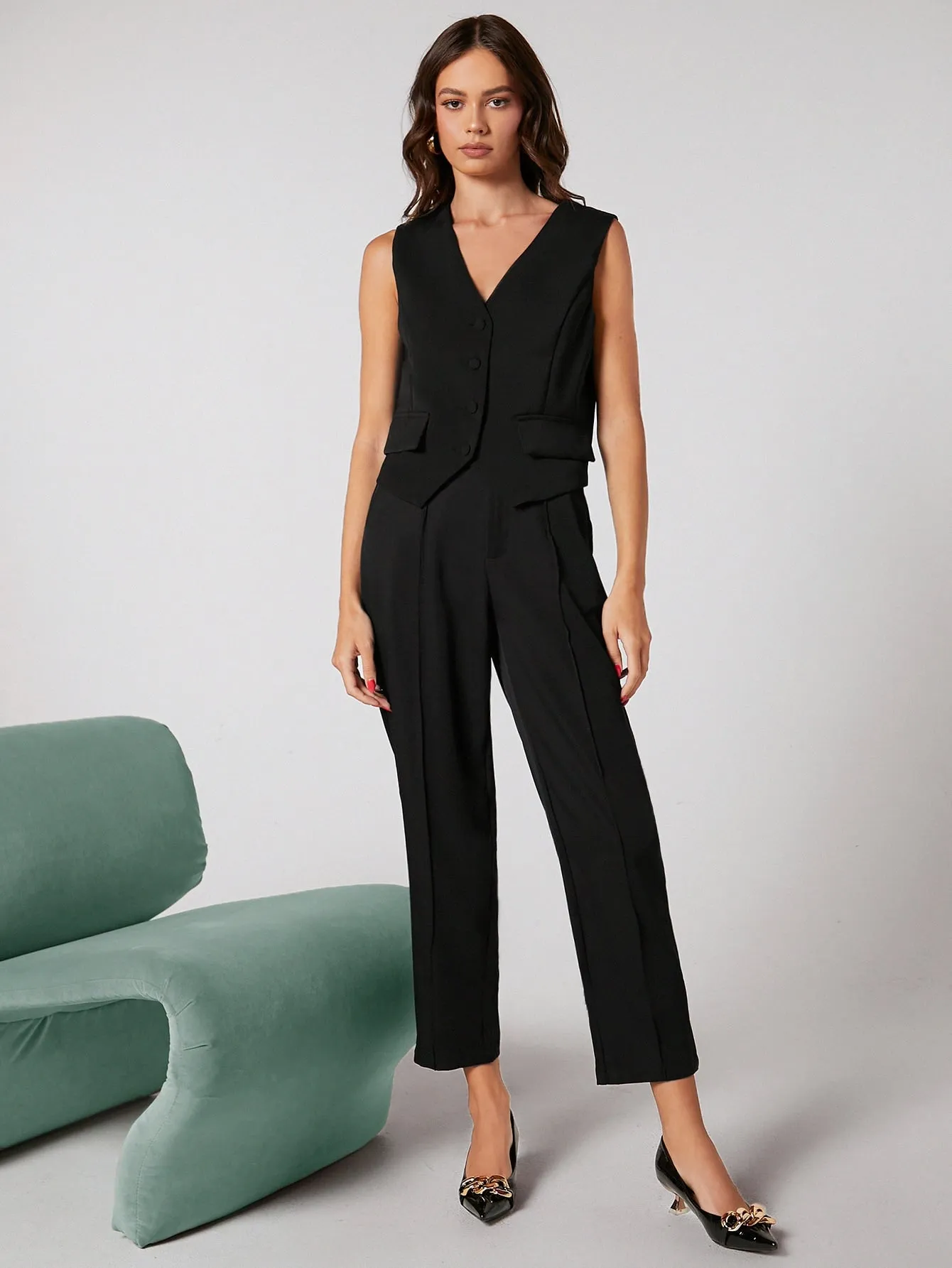 SHEIN BIZwear Solid Tailored Pants Workwear