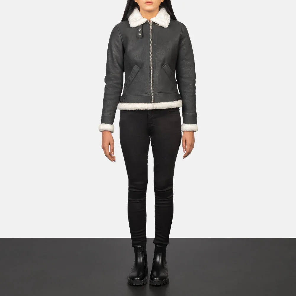 Sherilyn B-3 Black & White Leather Bomber Jacket