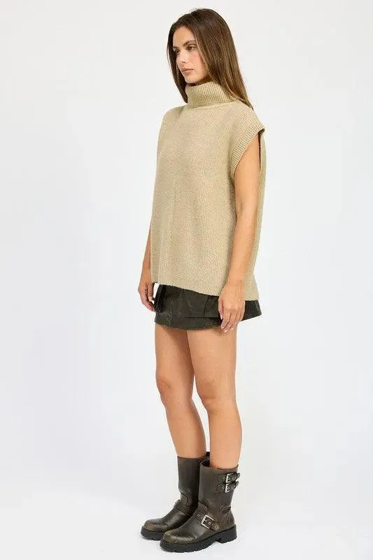 Split Back Turtleneck Sweater Top