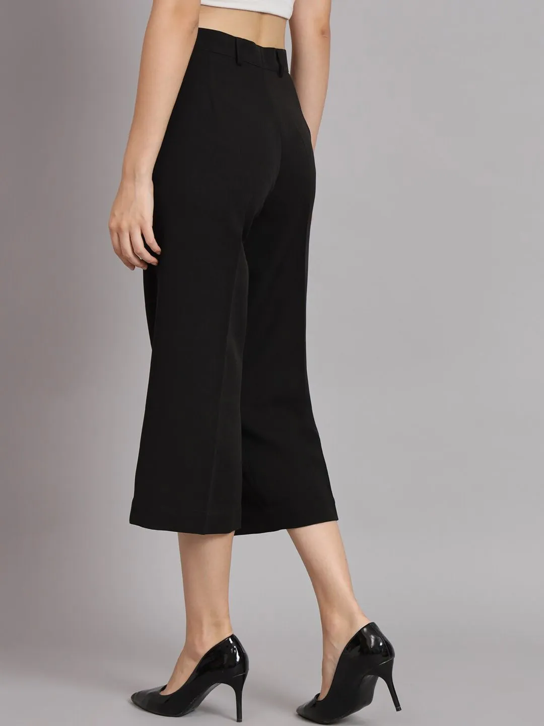 Straight Fit Mid Waist Culottes - Black