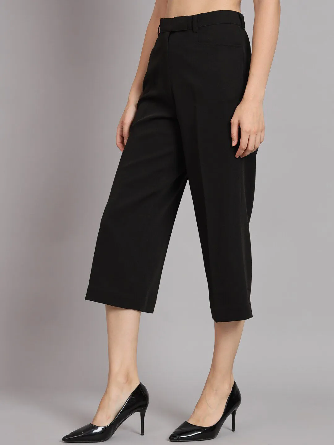 Straight Fit Mid Waist Culottes - Black