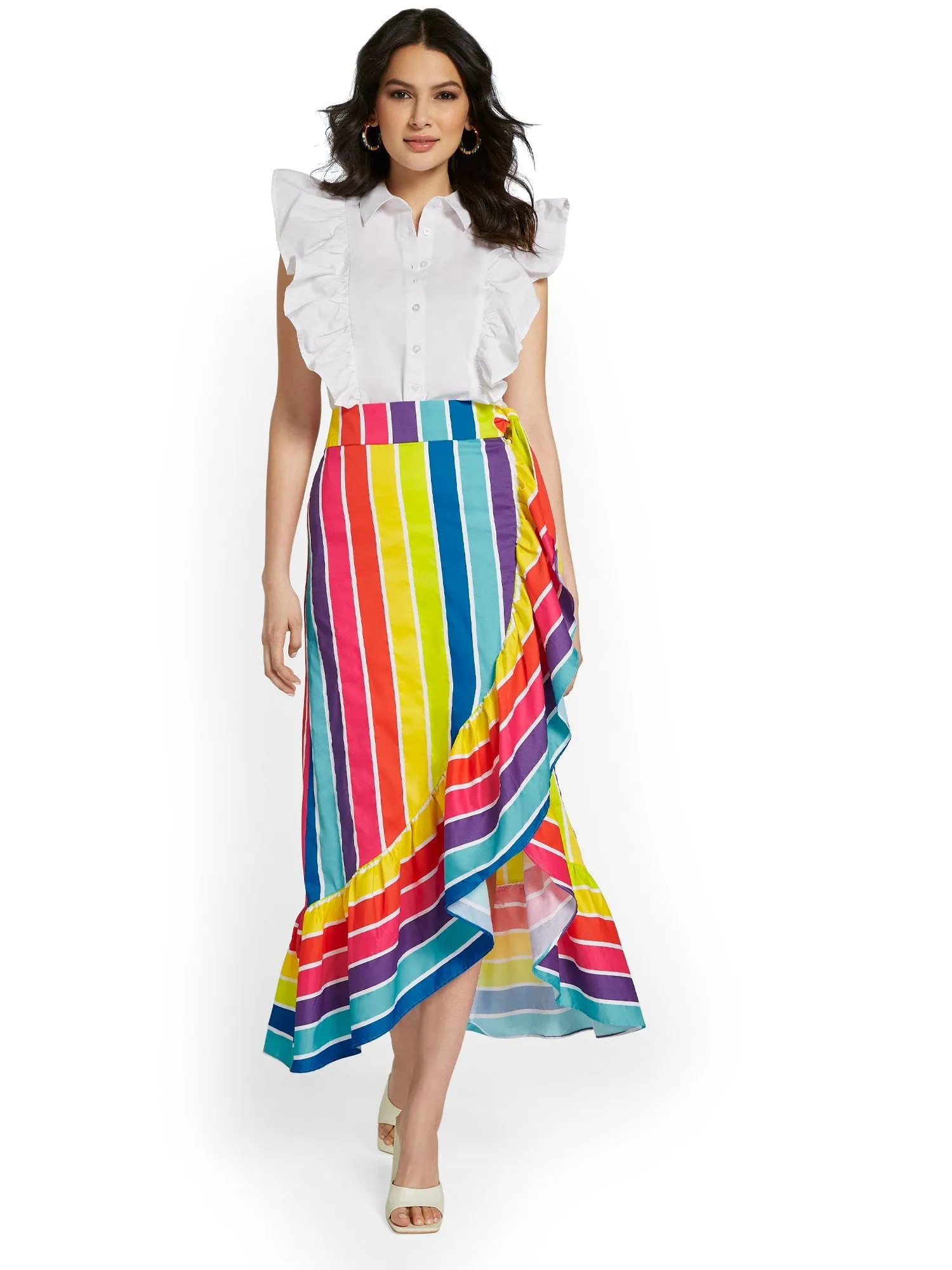 Striped Ruffle Maxi Skirt