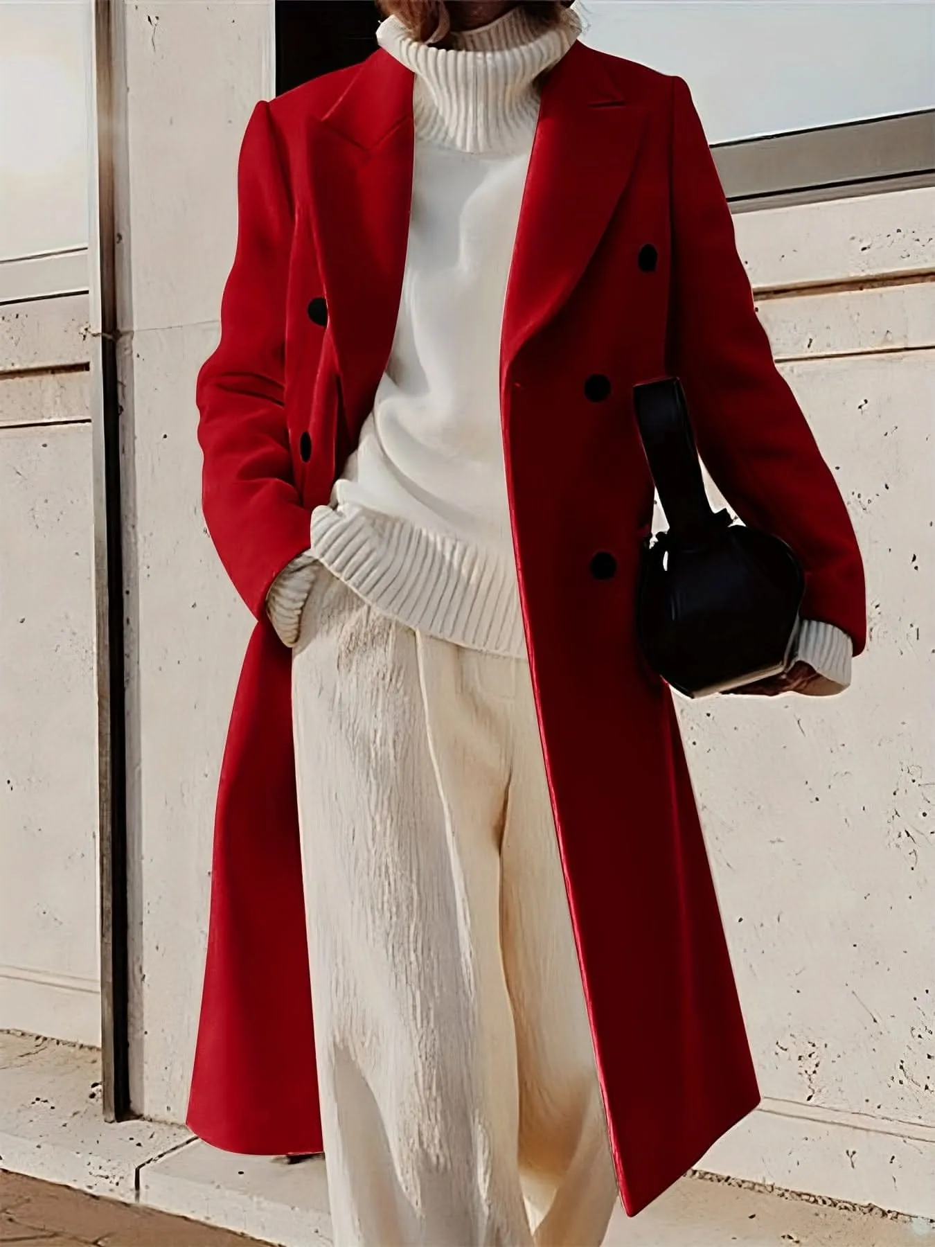 Stylish Double-Breasted Lapel Overcoat