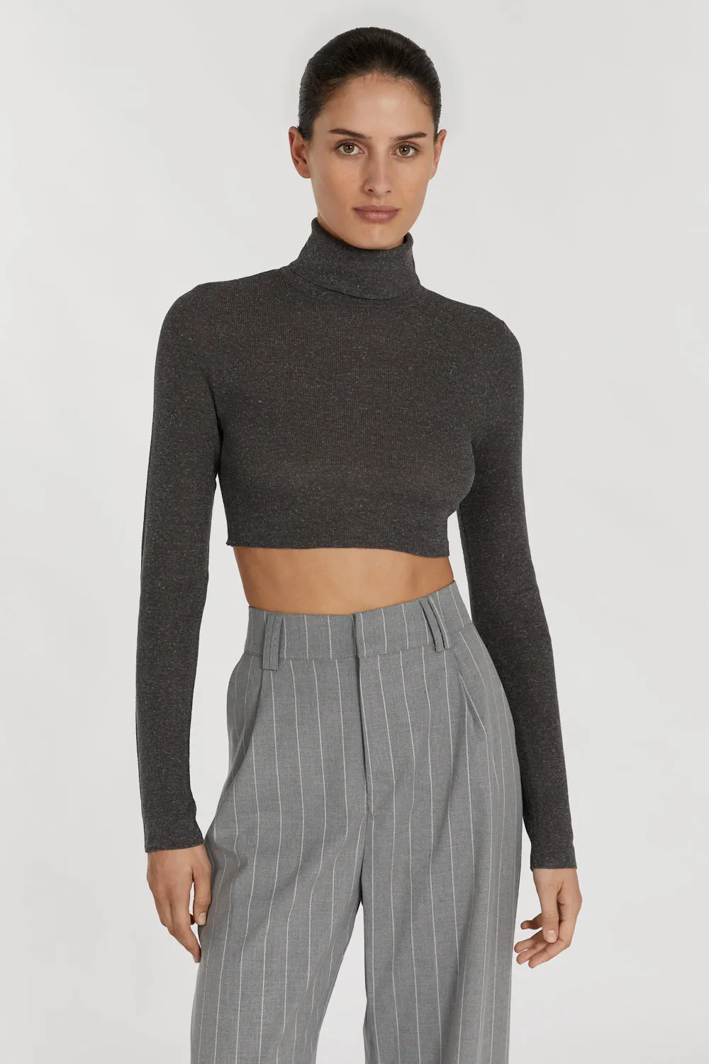 TANNER CHARCOAL KNIT CROP TOP