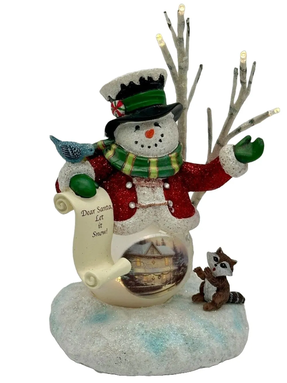 The Bradford Exchange Dear Santa Snowman Figurine Handcrafted Meticulously Reproduced Old-Fashioned Details, Displaying Two Beloved Holiday Paintings on Cozy Overcoat & Stylish Top Hat Christmas Decoration by Thomas Kinkade 8-inches