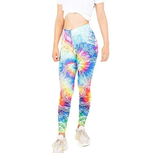 Tie Dye Seamless Workout Leggings - Women’s Colorful Mandala Printed Yoga Leggings, Tummy Control Running Pants