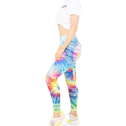 Tie Dye Seamless Workout Leggings - Women’s Colorful Mandala Printed Yoga Leggings, Tummy Control Running Pants