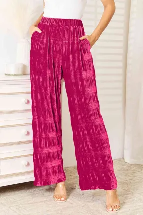 Tiered Shirring Velvet High Waist Wide Leg Pants