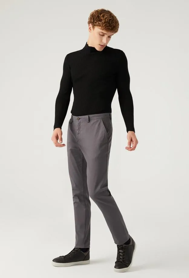 Twn Slim Fit Grey Dobby Chino Trousers