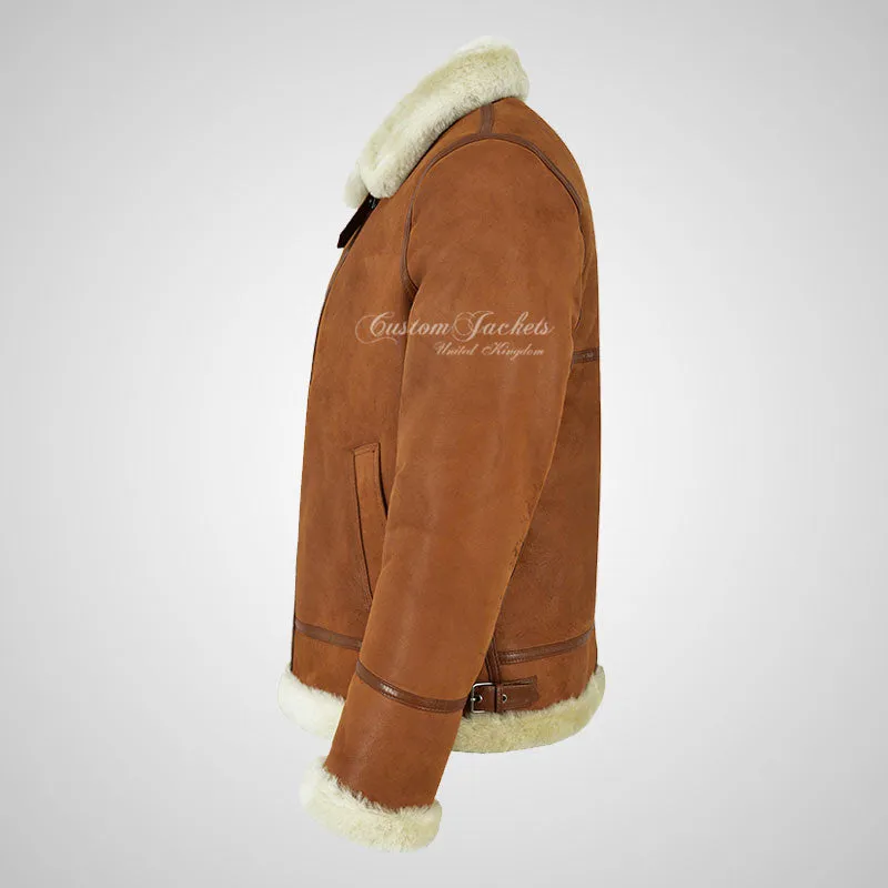 VOSTOK Tan Men's B3 Sheepskin Flying Jacket White Fur Shearling Jacket