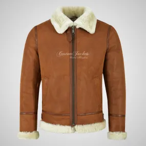 VOSTOK Tan Men's B3 Sheepskin Flying Jacket White Fur Shearling Jacket