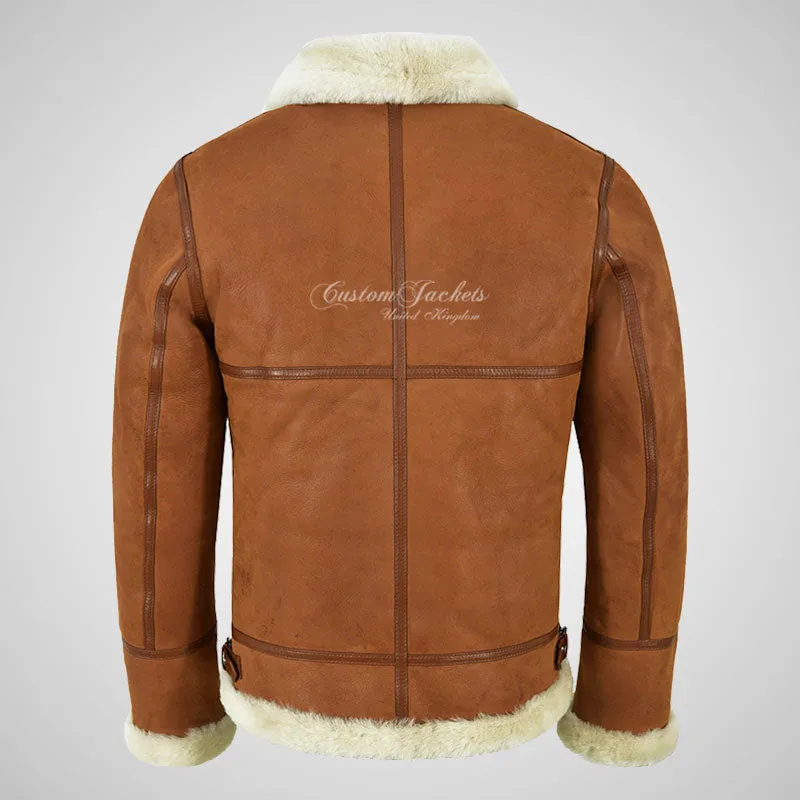 VOSTOK Tan Men's B3 Sheepskin Flying Jacket White Fur Shearling Jacket