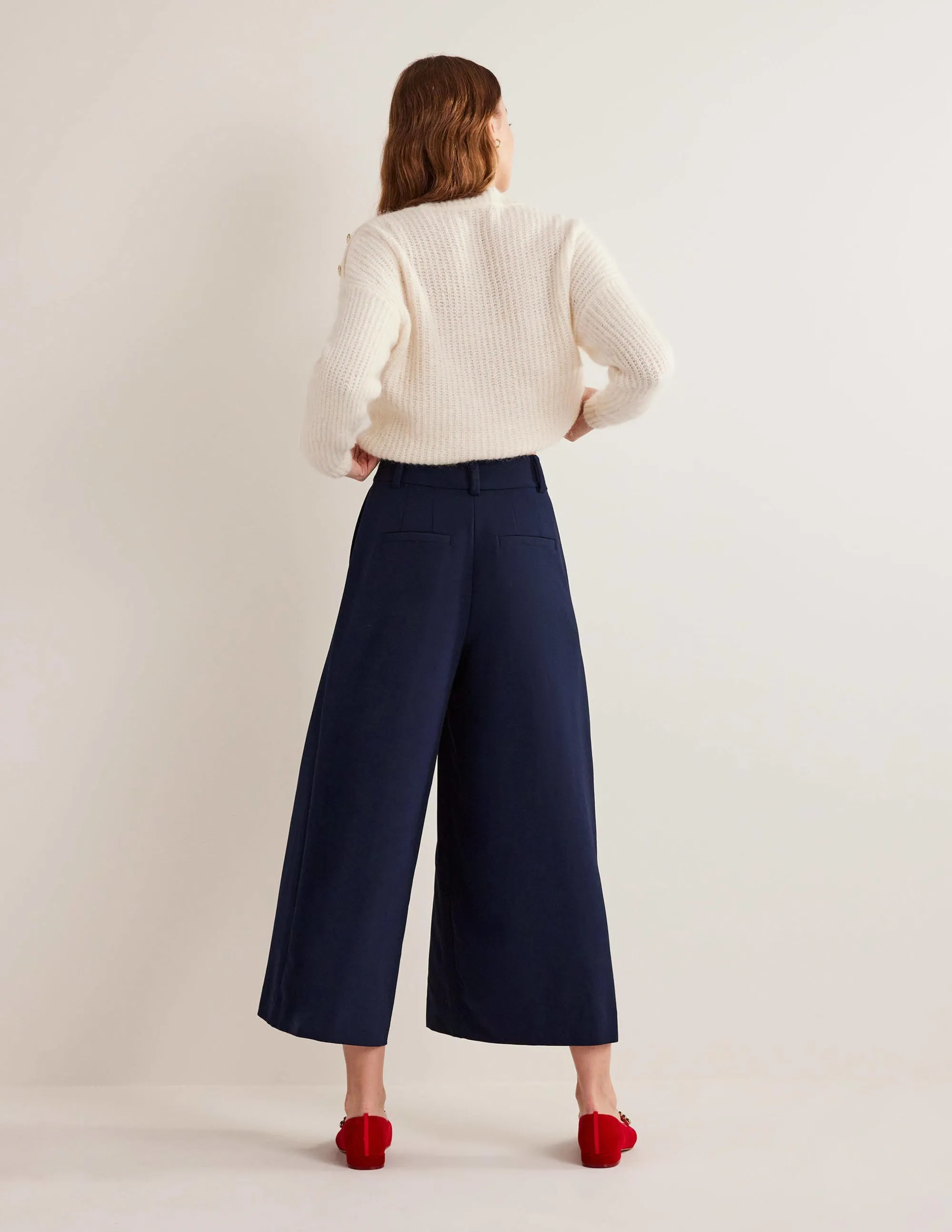 Wide Leg Fluid Culottes-Navy