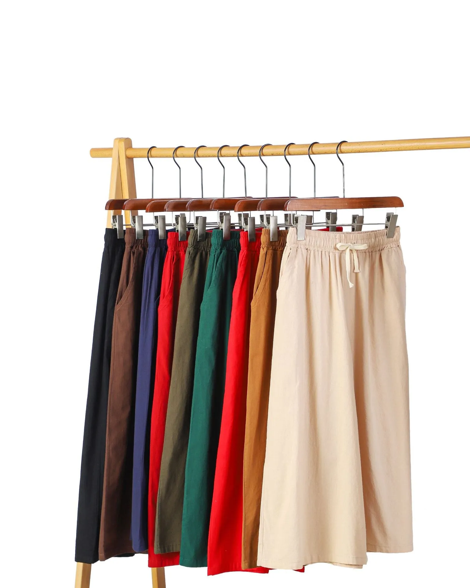 Women Cotton Blend Culottes High Waist Sporty Trumpet Wide Leg Pants