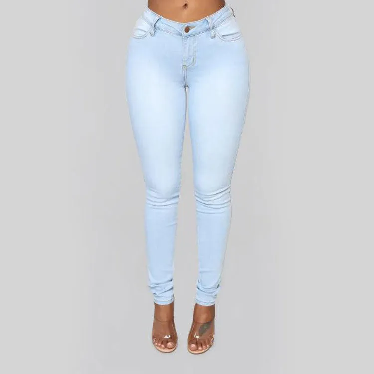 Women Summer Solid High-Waist Stretch Skinny Jeans