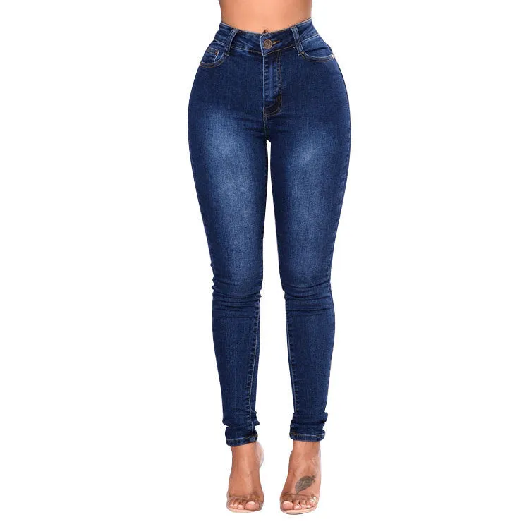 Women Summer Solid High-Waist Stretch Skinny Jeans