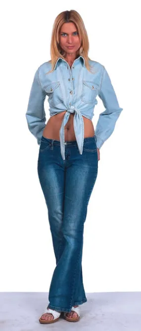 Womens Light Blue Long Sleeve Denim Shirt