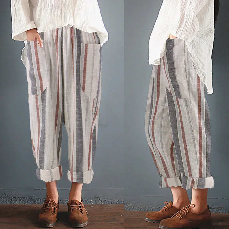 Women's Summer Elastic High Waist Cotton Trousers