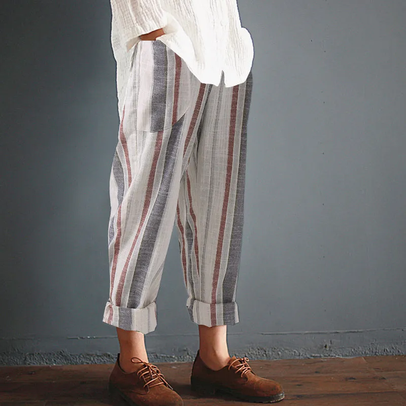 Women's Summer Elastic High Waist Cotton Trousers