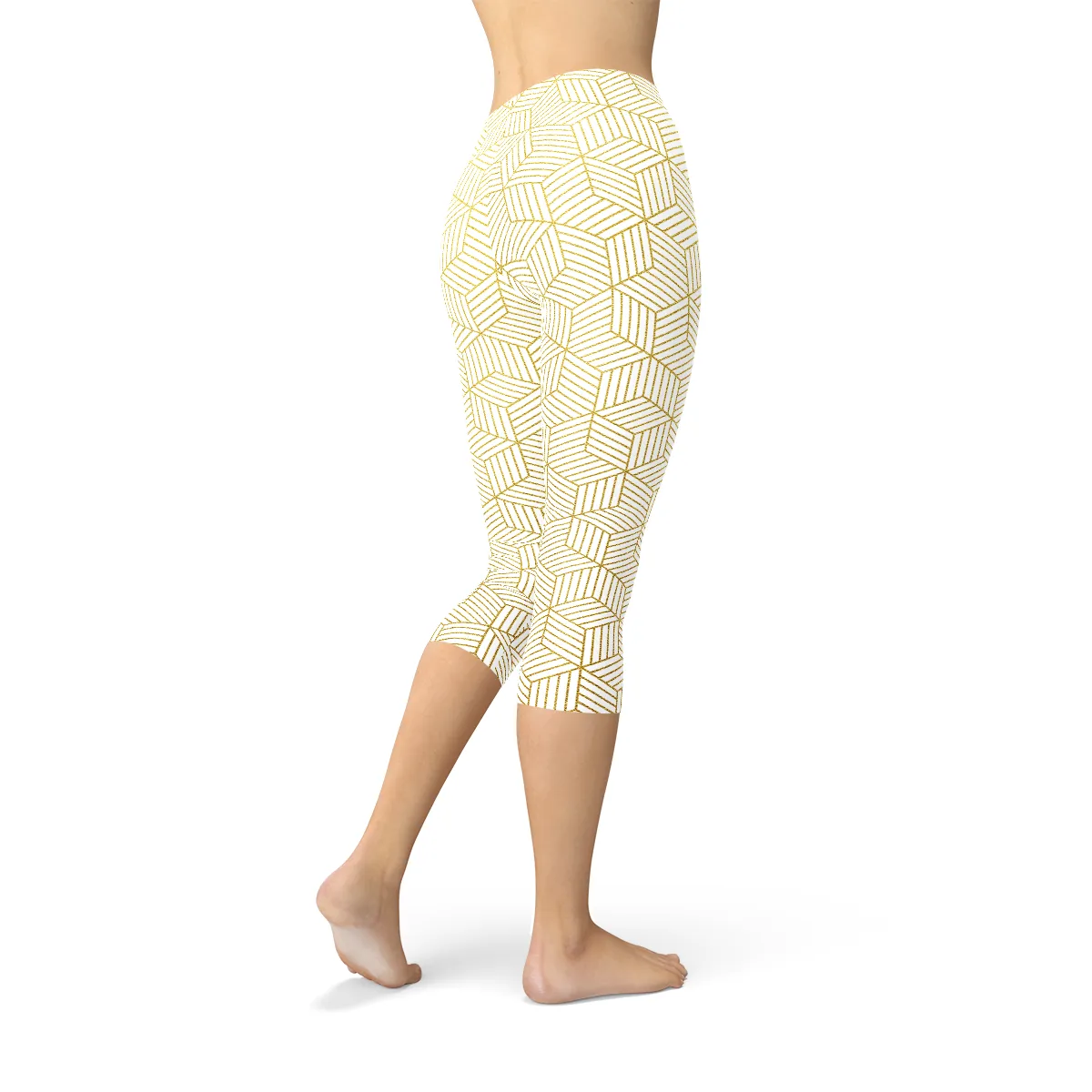 Women's White Capri Leggings w/ Geometric Cubes