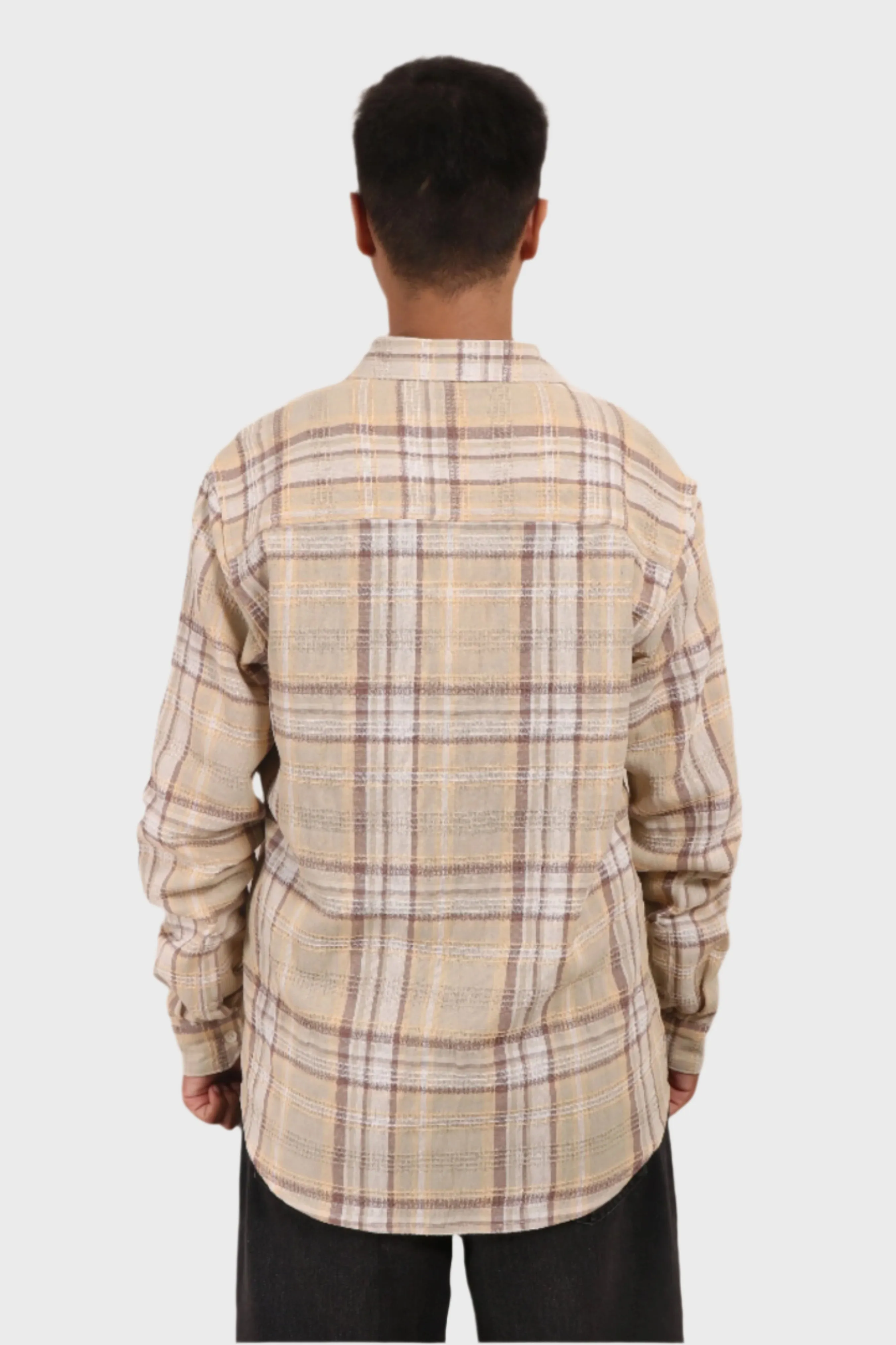 XKIND MENS'S OCHRE TEXTURED CHECKS REGULAR FIT SHIRT